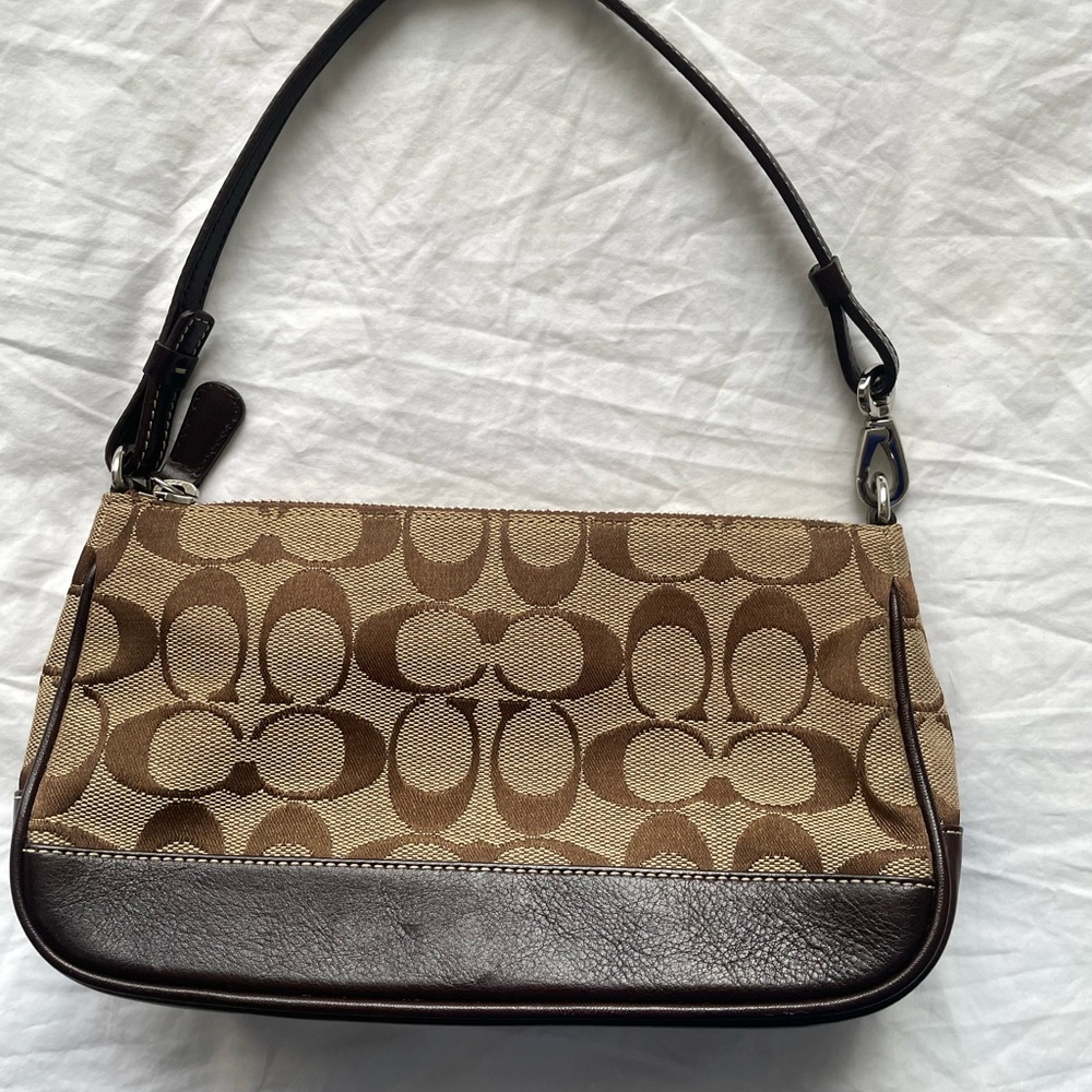 Coach Tan and Brown Signature Shoulder Bag